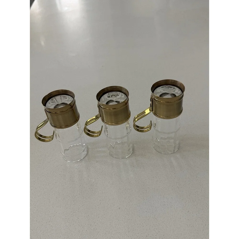Vintage Beucler Tea  Espresso‎ Coffee Glasses Brass Holders Set of 3